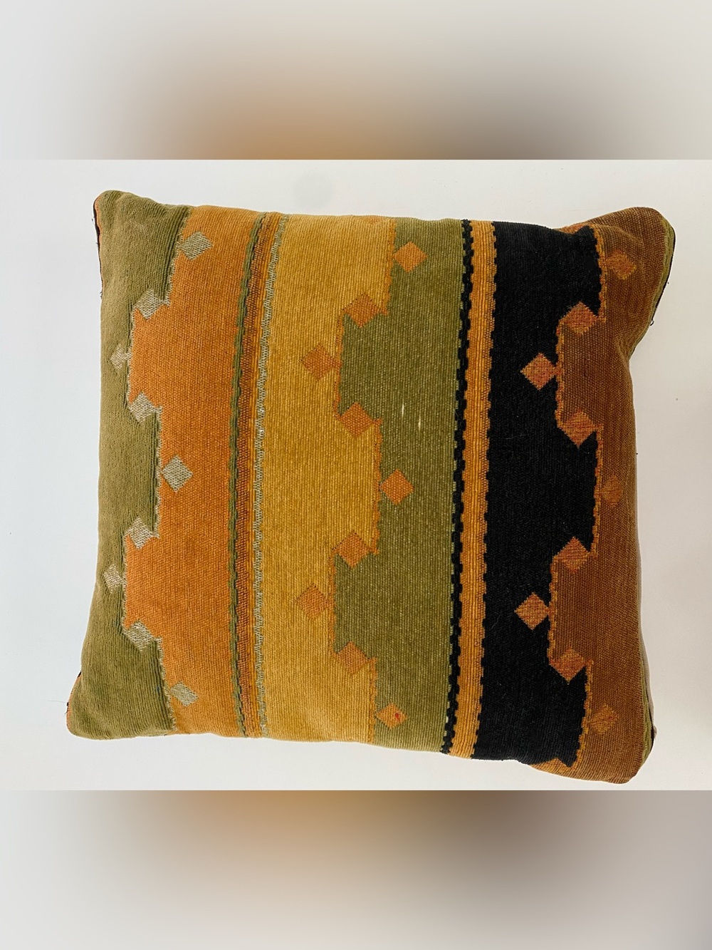 Vintage Kilim Pillow cover-Mustard, black, brown 16x16 with down insert included